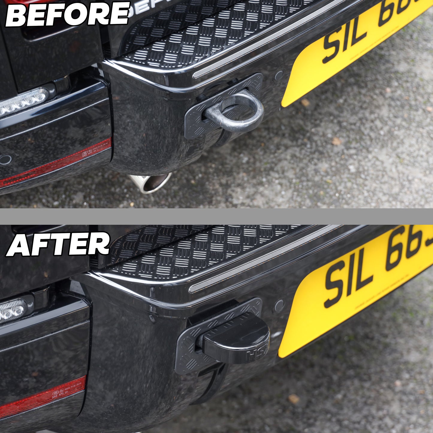 2x Tow Eye Bungs for Land Rover Defender L663 - Smooth Top - Gloss Black