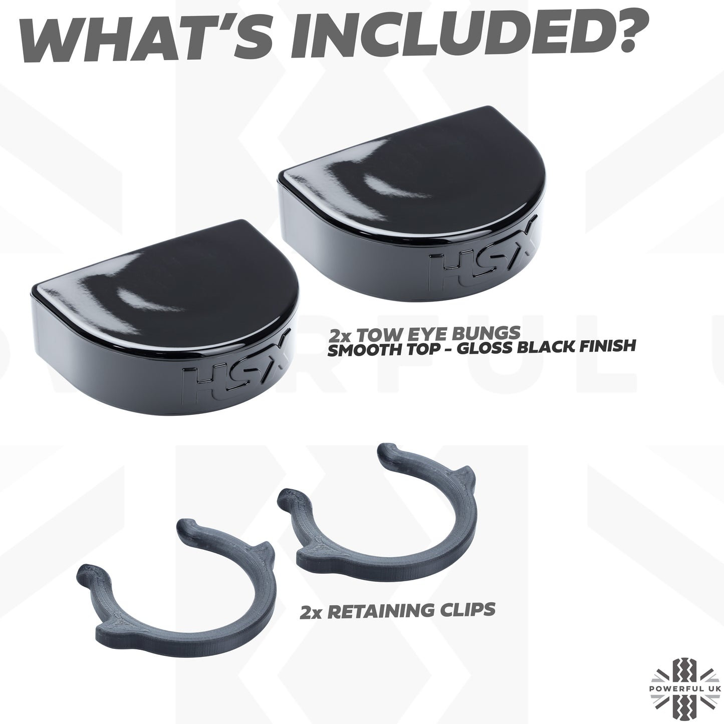 2x Tow Eye Bungs for Land Rover Defender L663 - Smooth Top - Gloss Black