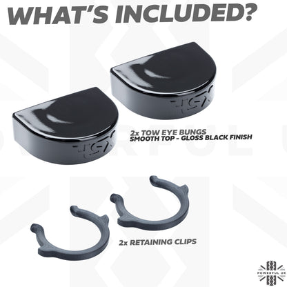 2x Tow Eye Bungs for Land Rover Defender L663 - Smooth Top - Gloss Black