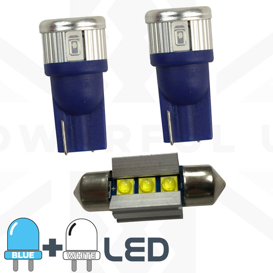 Interior Light LED Upgrade Kit - 3pc - White+Blue - for Nissan Navara NP300