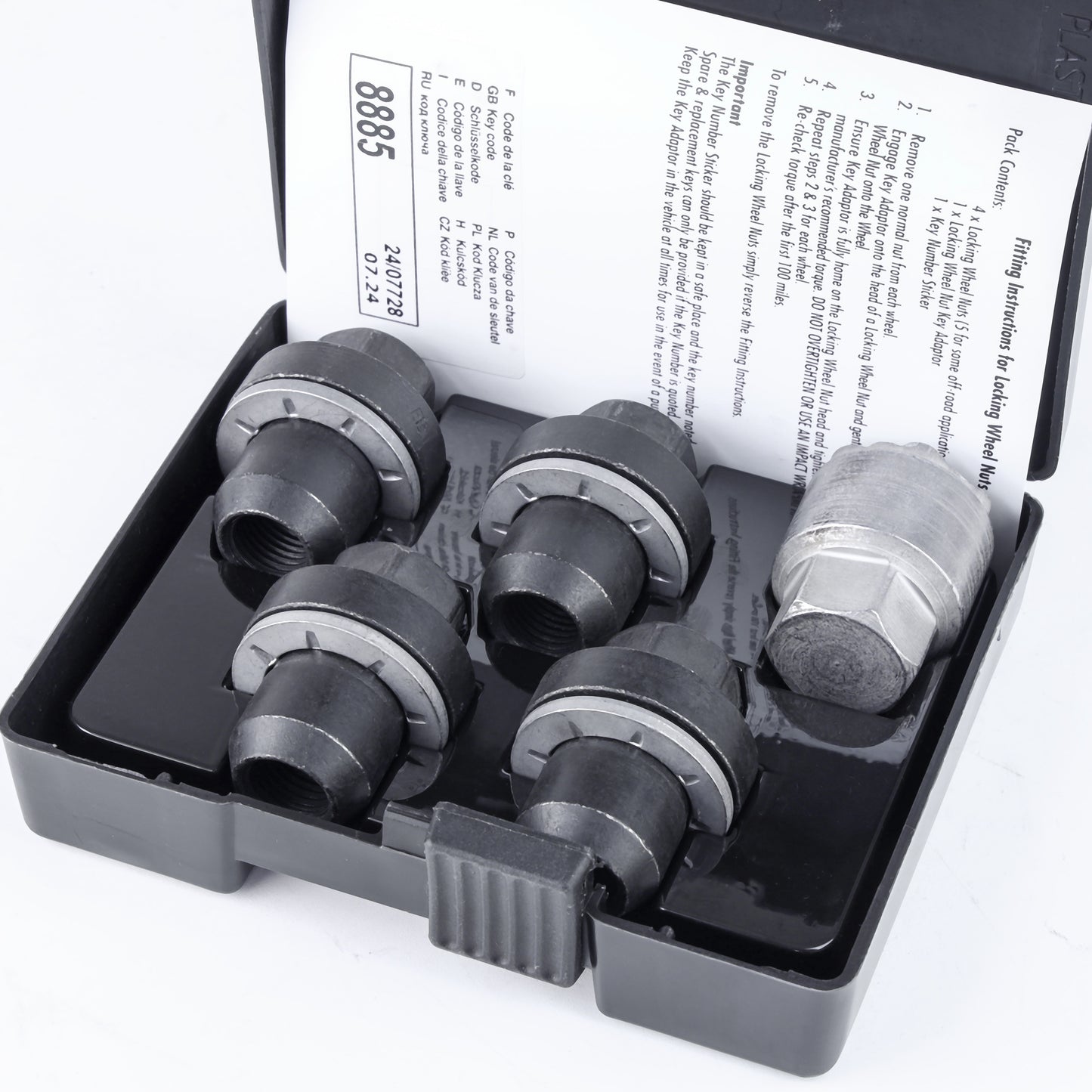 Locking Wheel Nut Key + 4x Locking Nuts Kit in BLACK for Land Rover Defender L663