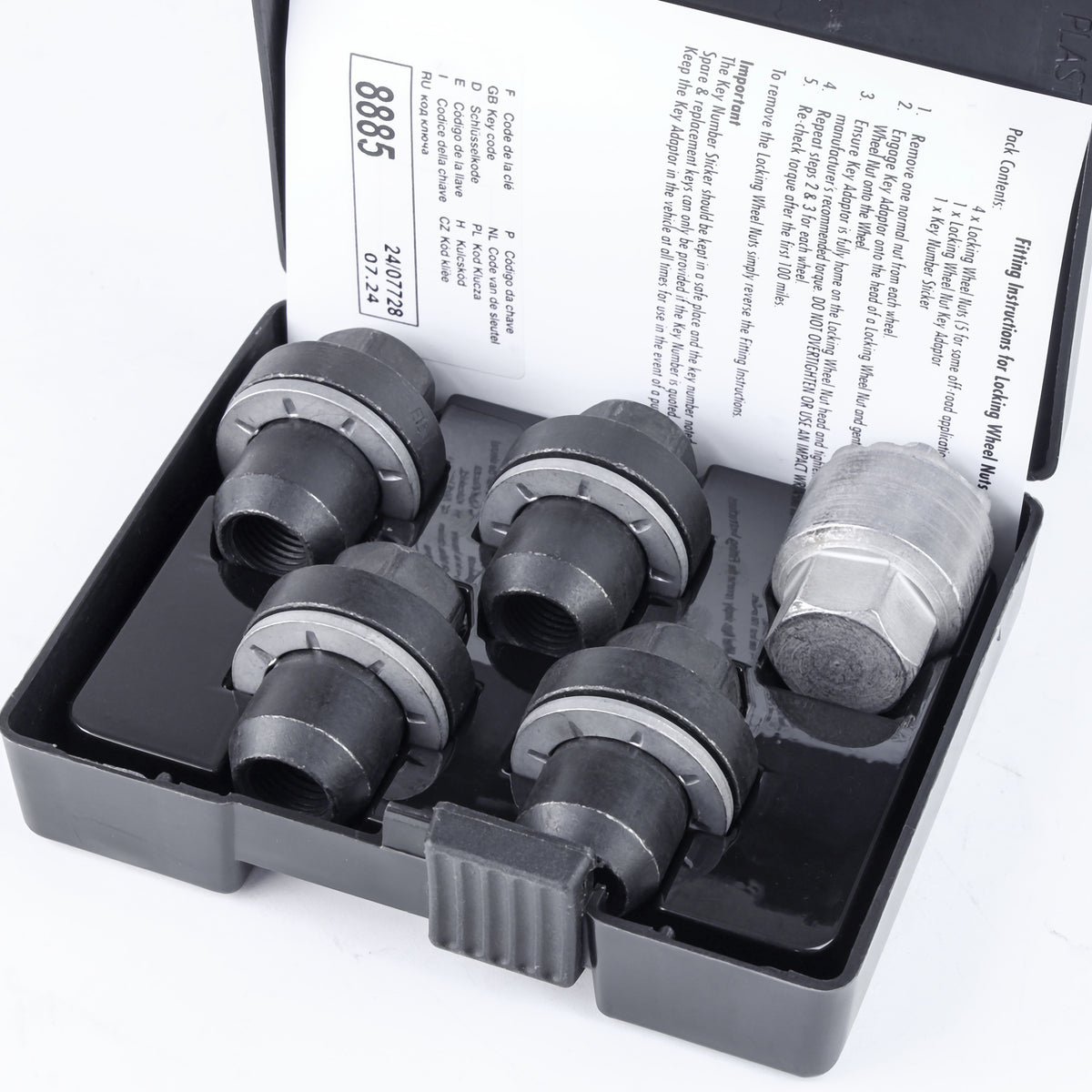 Locking Wheel Nut Key + 4x Locking Nuts Kit in BLACK for Range Rover L405