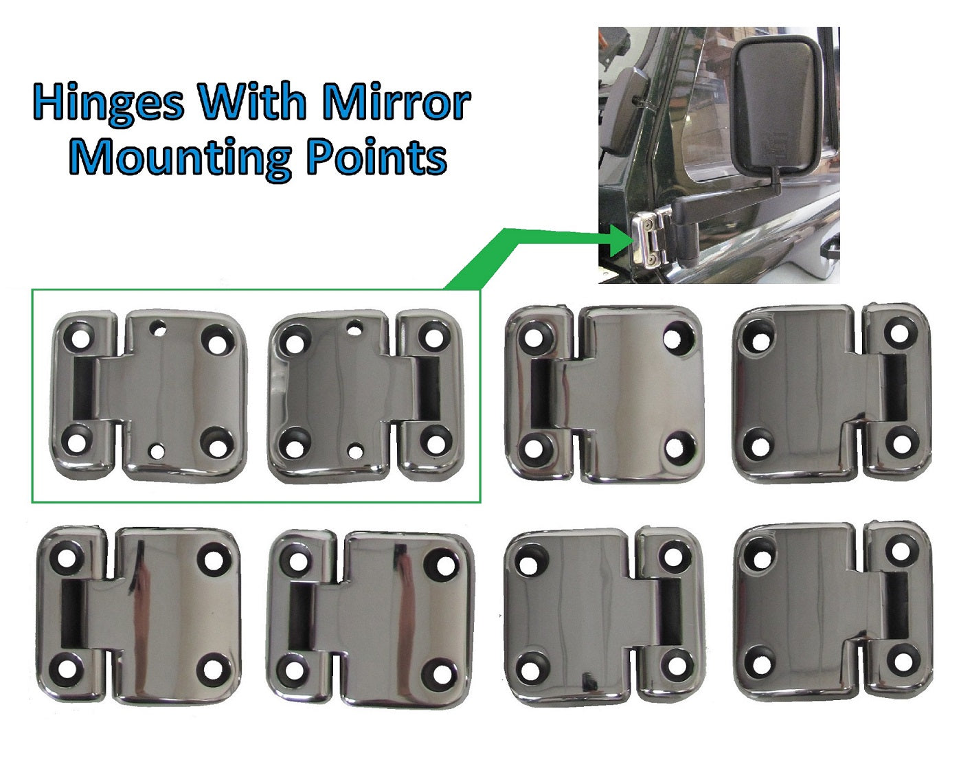 Door Hinge Kit - Polished Stainless Steel - 4 Door - for Land Rover Defender