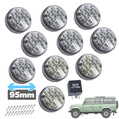 95mm 10pc NAS LED Light Kit for Land Rover Classic Defender - Clear Lens