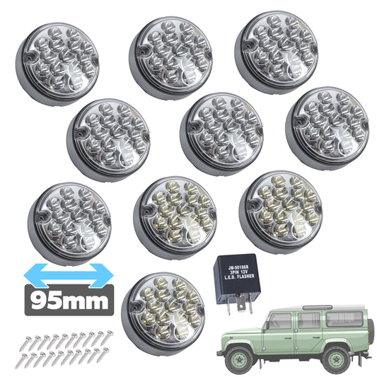 95mm 10pc NAS LED Light Kit for Land Rover Classic Defender - Clear Lens
