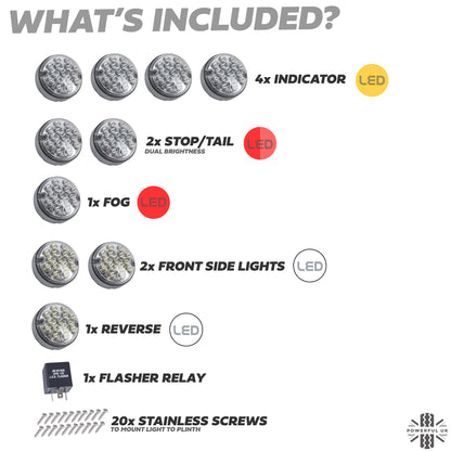 95mm 10pc NAS LED Light Kit for Land Rover Classic Defender - Clear Lens