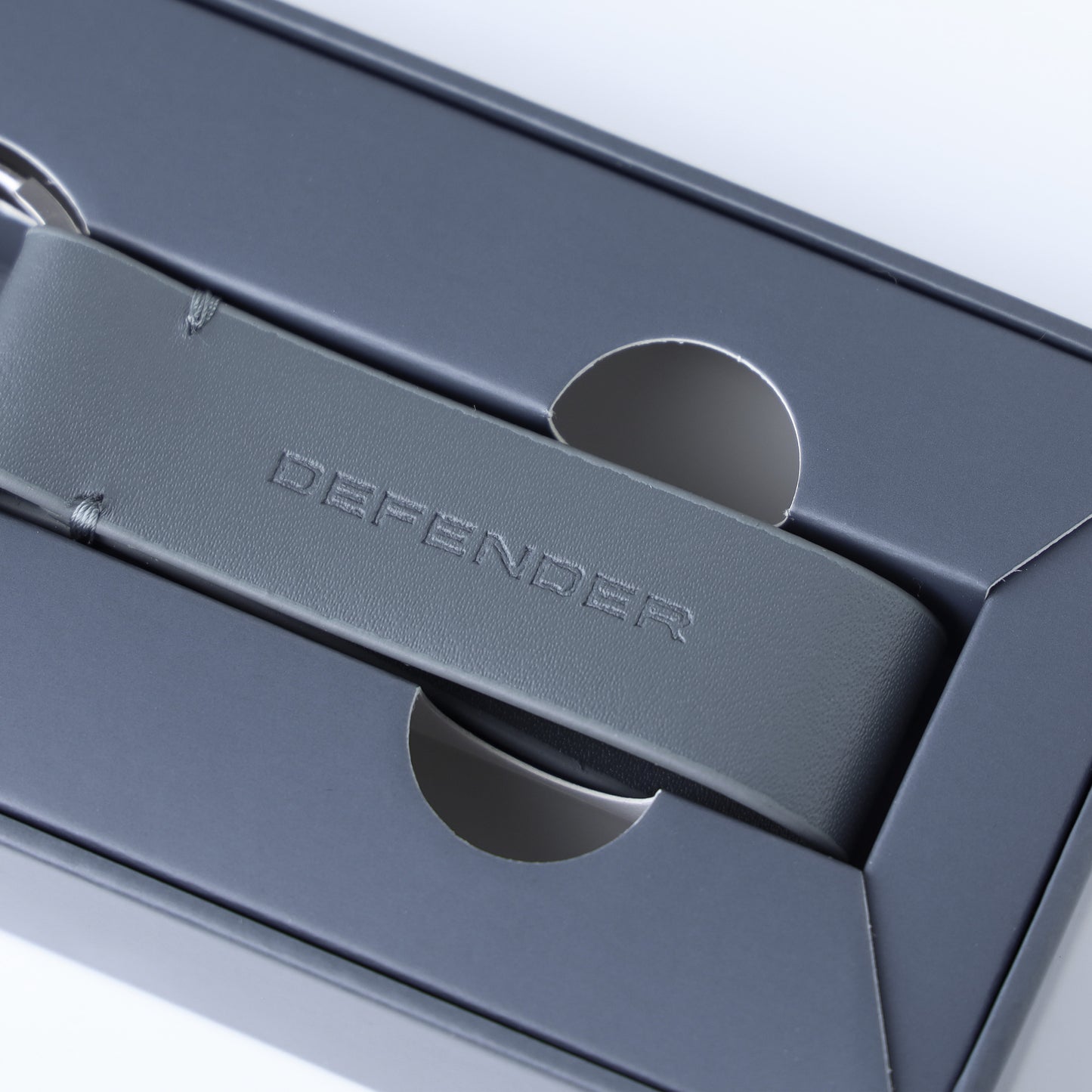 Leather Loop DEFENDER keyring in Grey