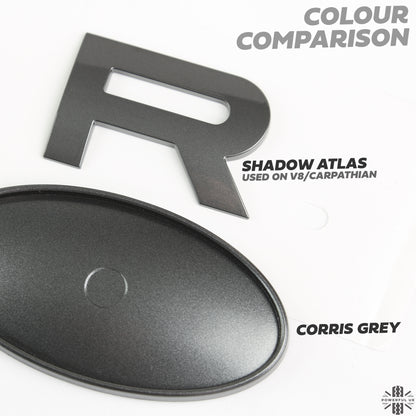 Black & Silver Badge on Corris Grey Plinth for Land Rover Defender L663