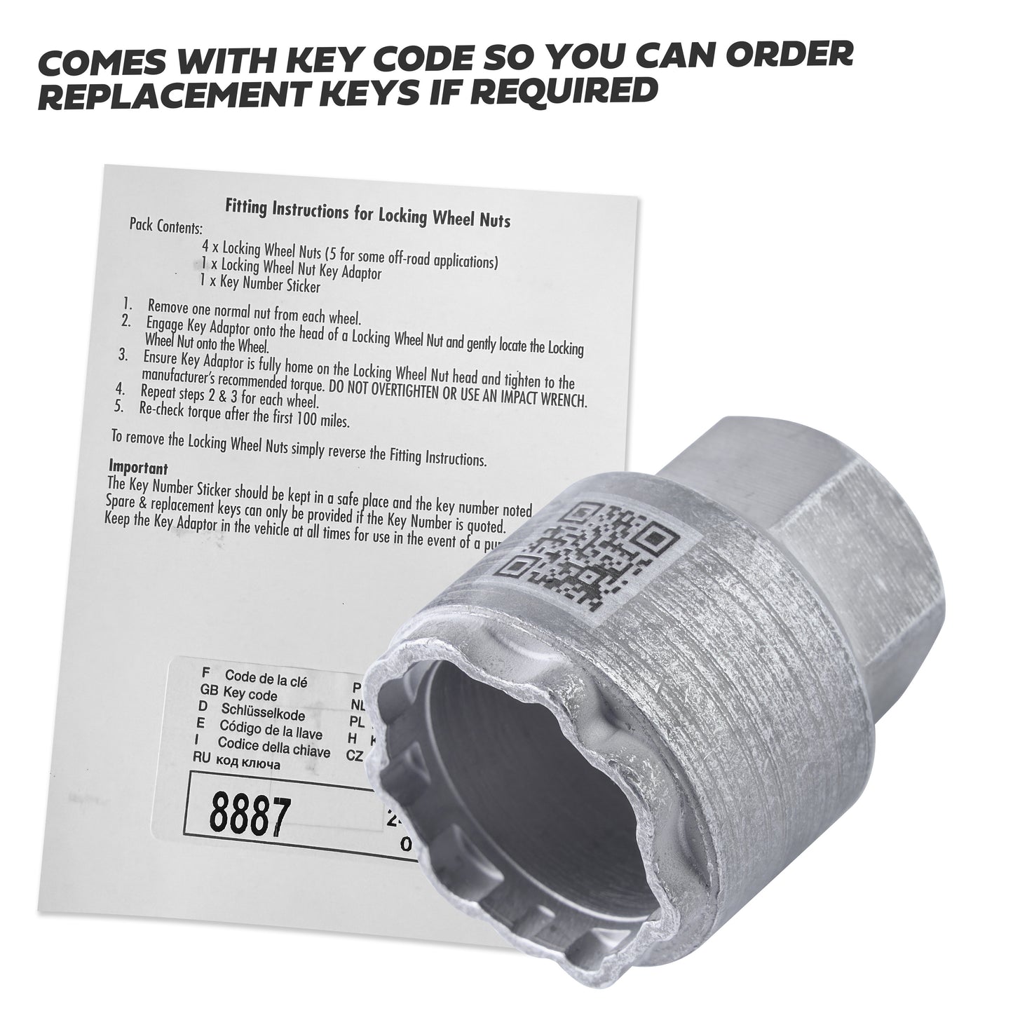 Locking Wheel Nut Key + 4x Locking Nuts Kit in BLACK for Land Rover Discovery 5