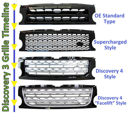 Front Grille for Land Rover Discovery 3 - Disco 4 look - Black / Black / Chrome