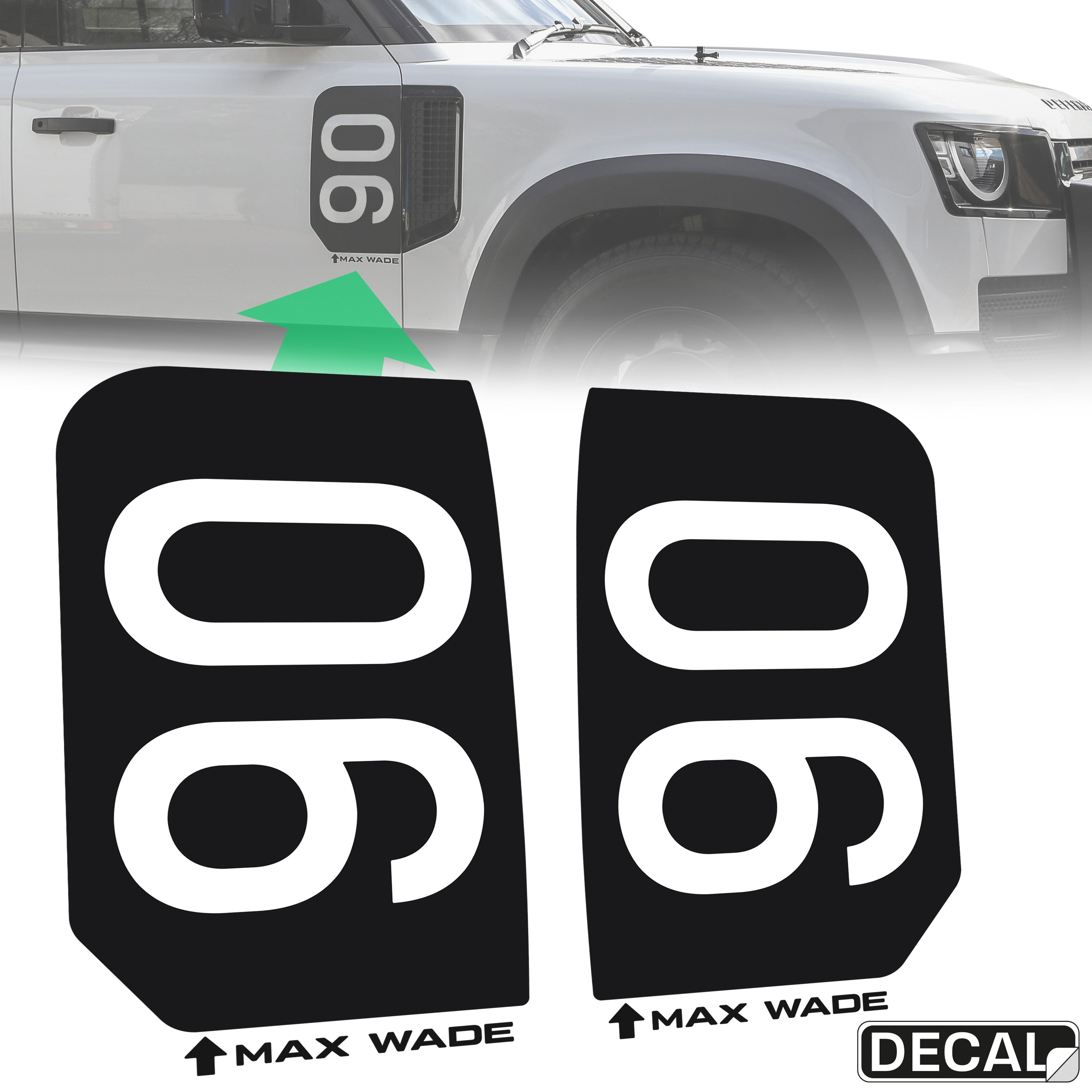 Door/Side Vent Decal Kit - '90' - Matte Black for Land Rover