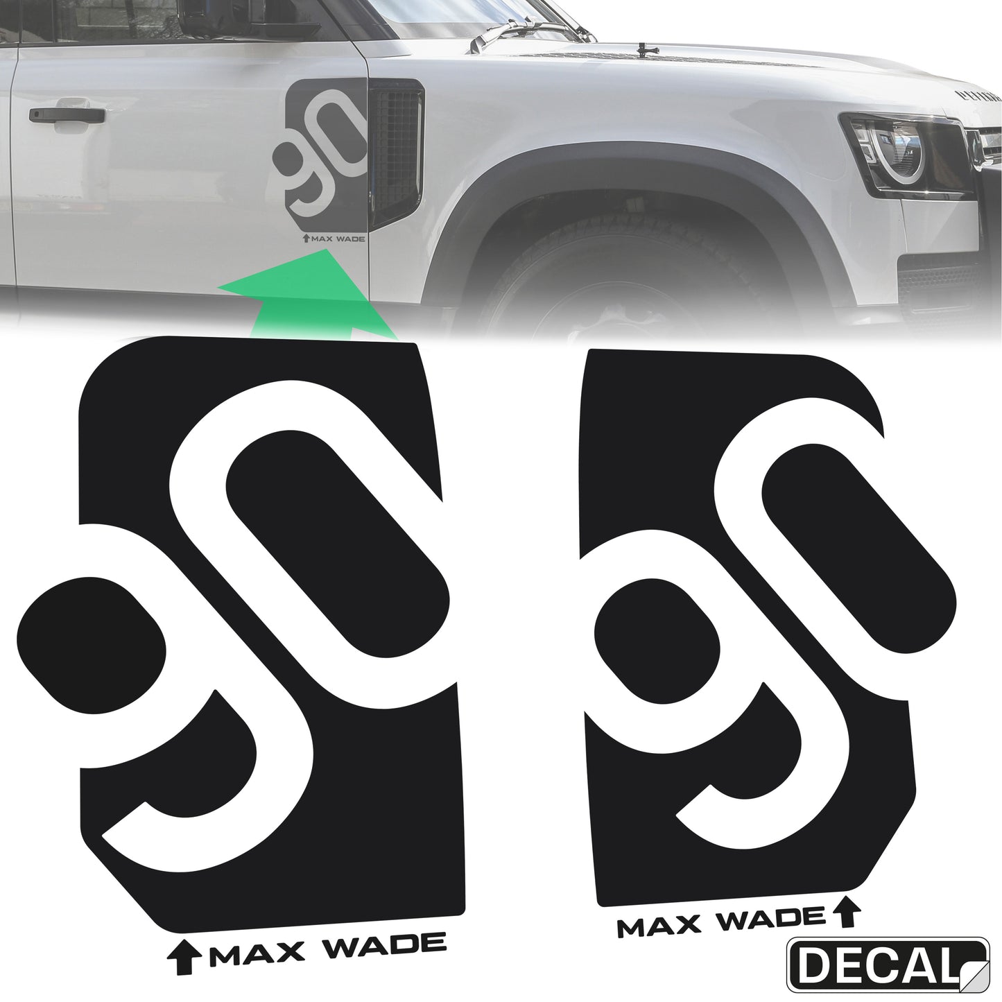 Door/Side Vent Decal Kit 'Rotated 90' - Matte Black for Land Rover Defender L663