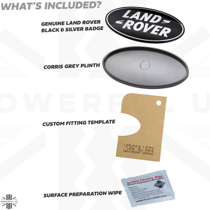 Black & Silver Badge on Corris Grey Plinth for Land Rover Defender L663
