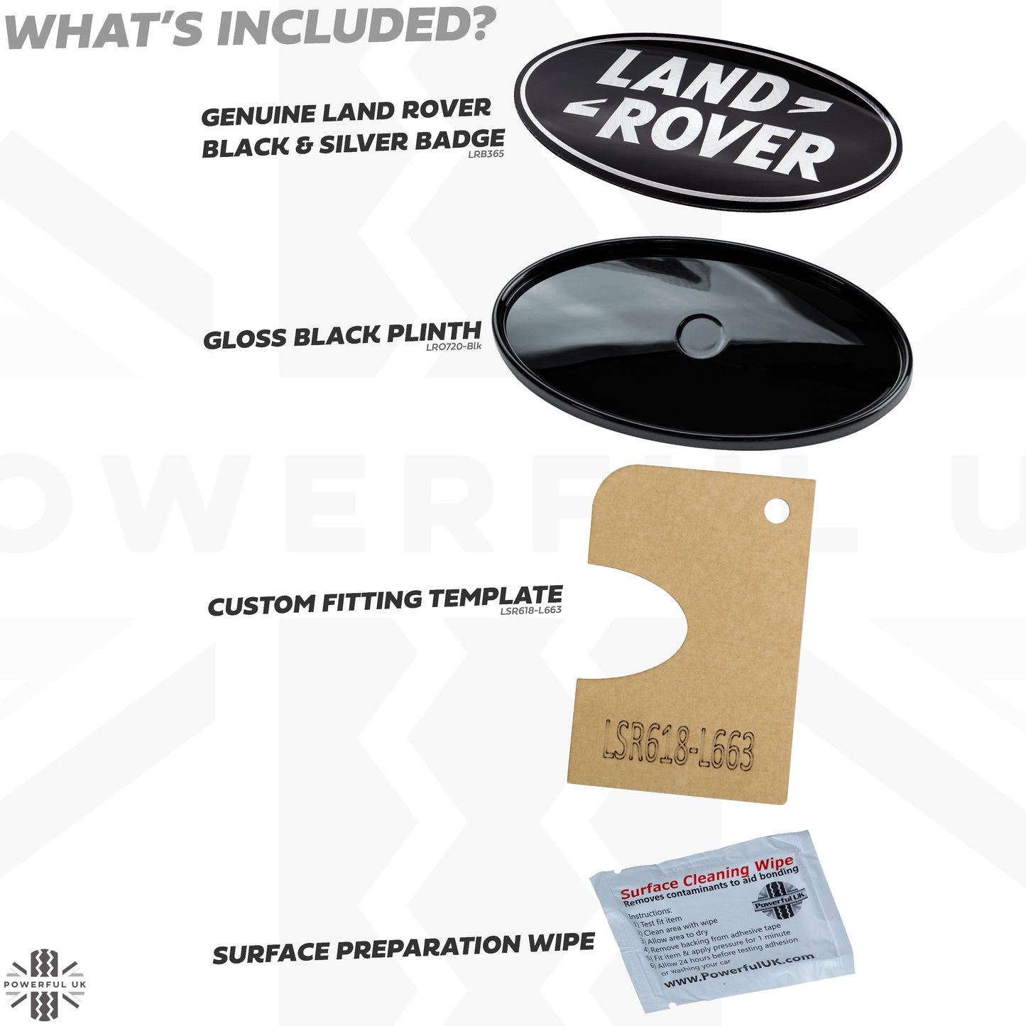 Black & Silver Badge on Gloss Black Plinth for Land Rover Defender L663