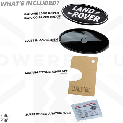 Black & Silver Badge on Gloss Black Plinth for Land Rover Defender L663