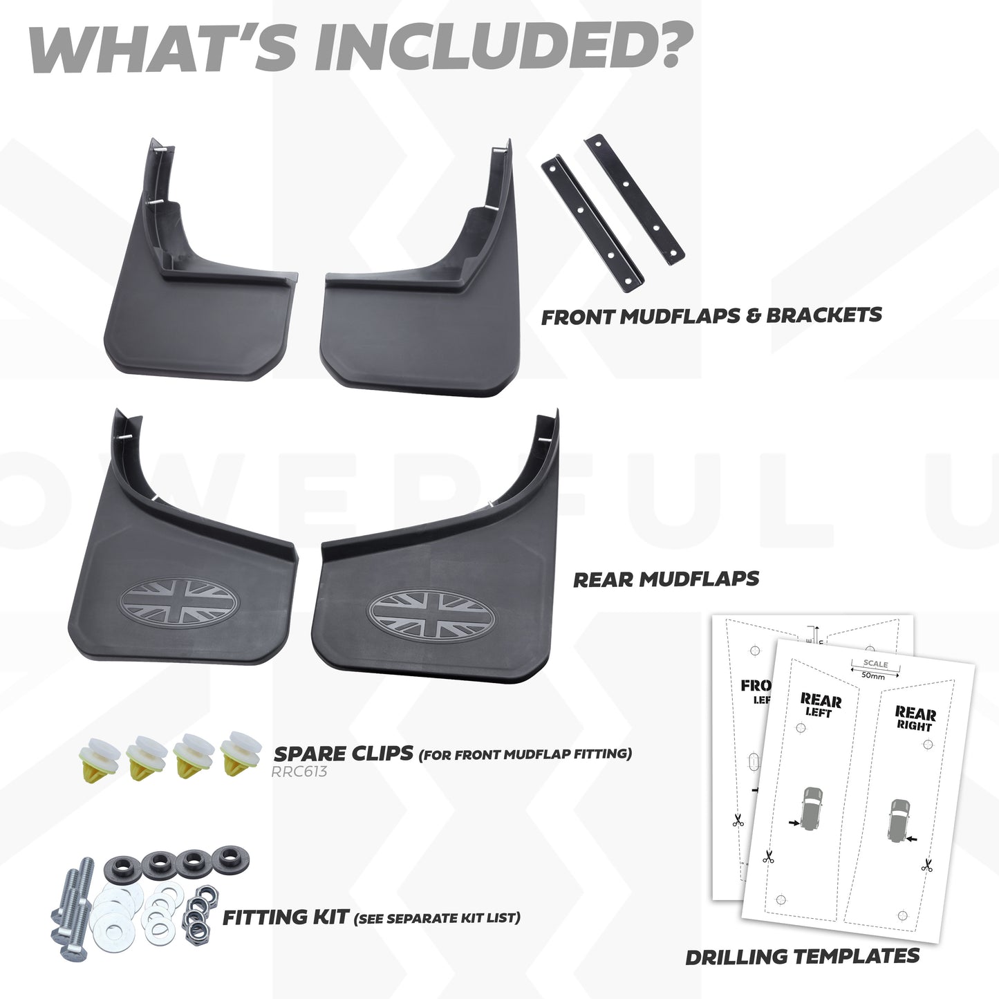 4pc Mudflap Kit with Union Jack for Land Rover Defender L663 (90/110)