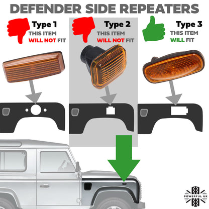 Side Repeaters (Pair) - LED - Clear - for Land Rover Defender