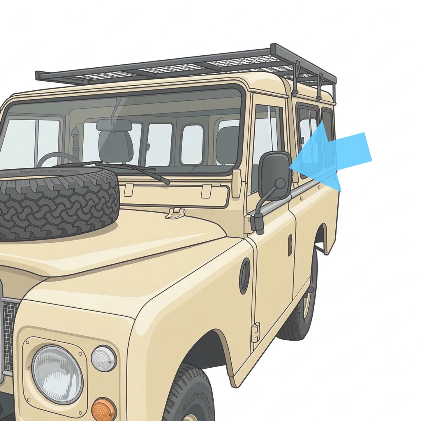 Mirror Head & Glass for Land Rover Series 3 / Defender (Flat Glass)