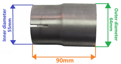 Exhaust Pipe Adaptor / Reducer 64mm to 55mm for Range Rover Sport