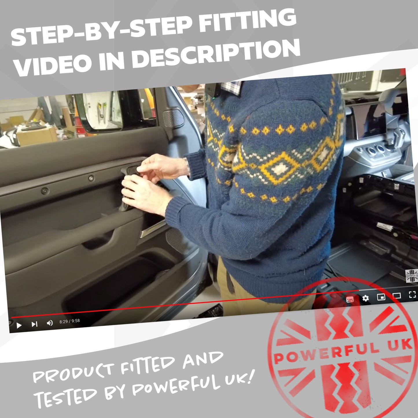 3pc Interior Door Pull Finishers in Gloss Black for Defender L663 110/130 - LHD