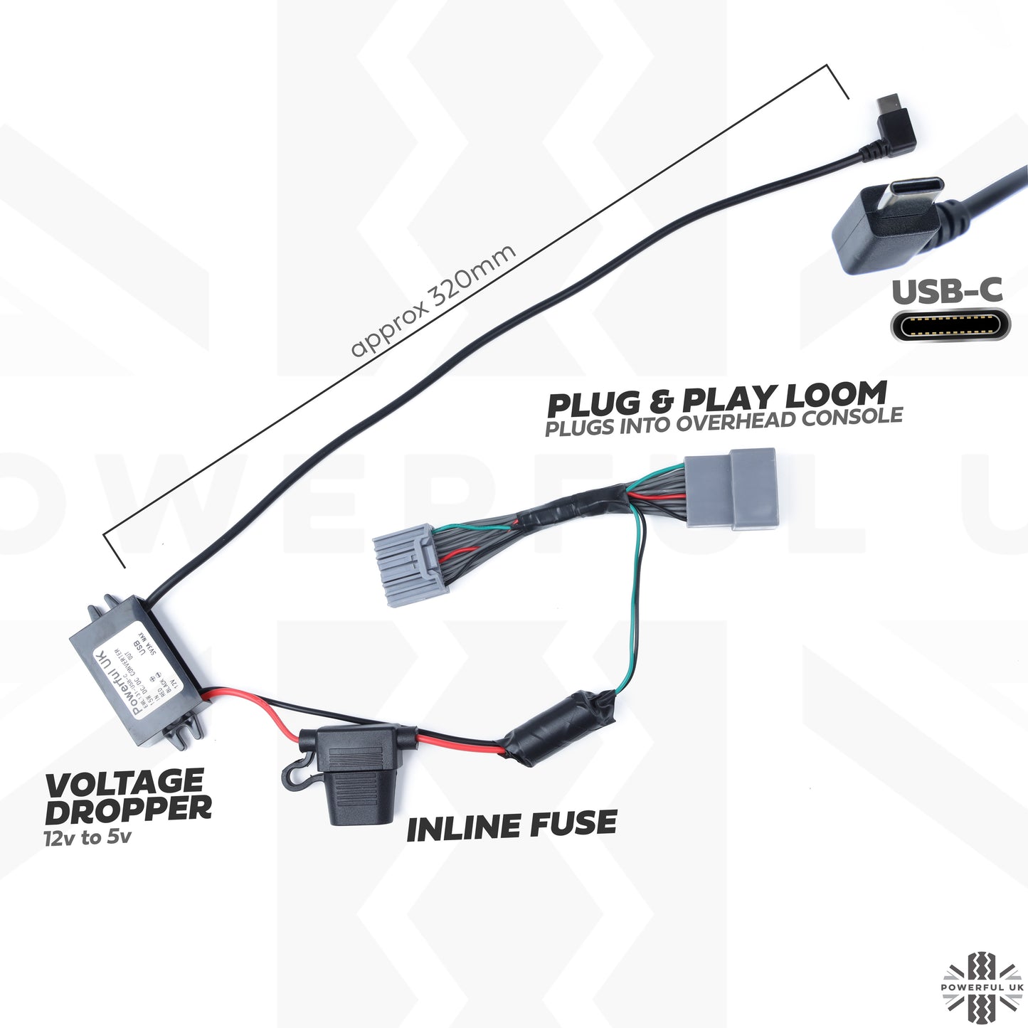 Dash Cam Overhead Console Wiring Kit for Land Rover Defender L663 - USB-C