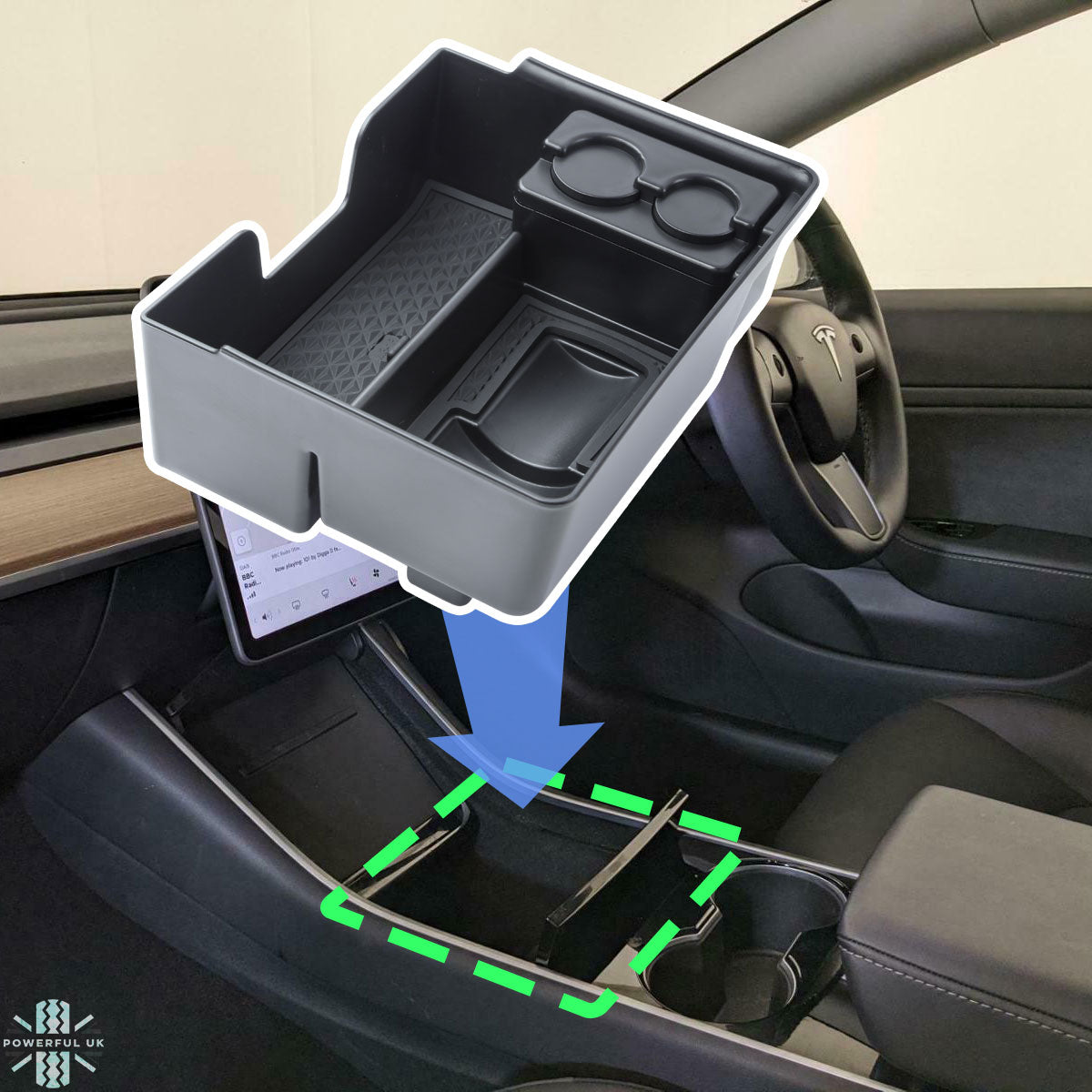 Centre Console Storage Tray/Cup Holder for Tesla 'Model 3' 2017-20