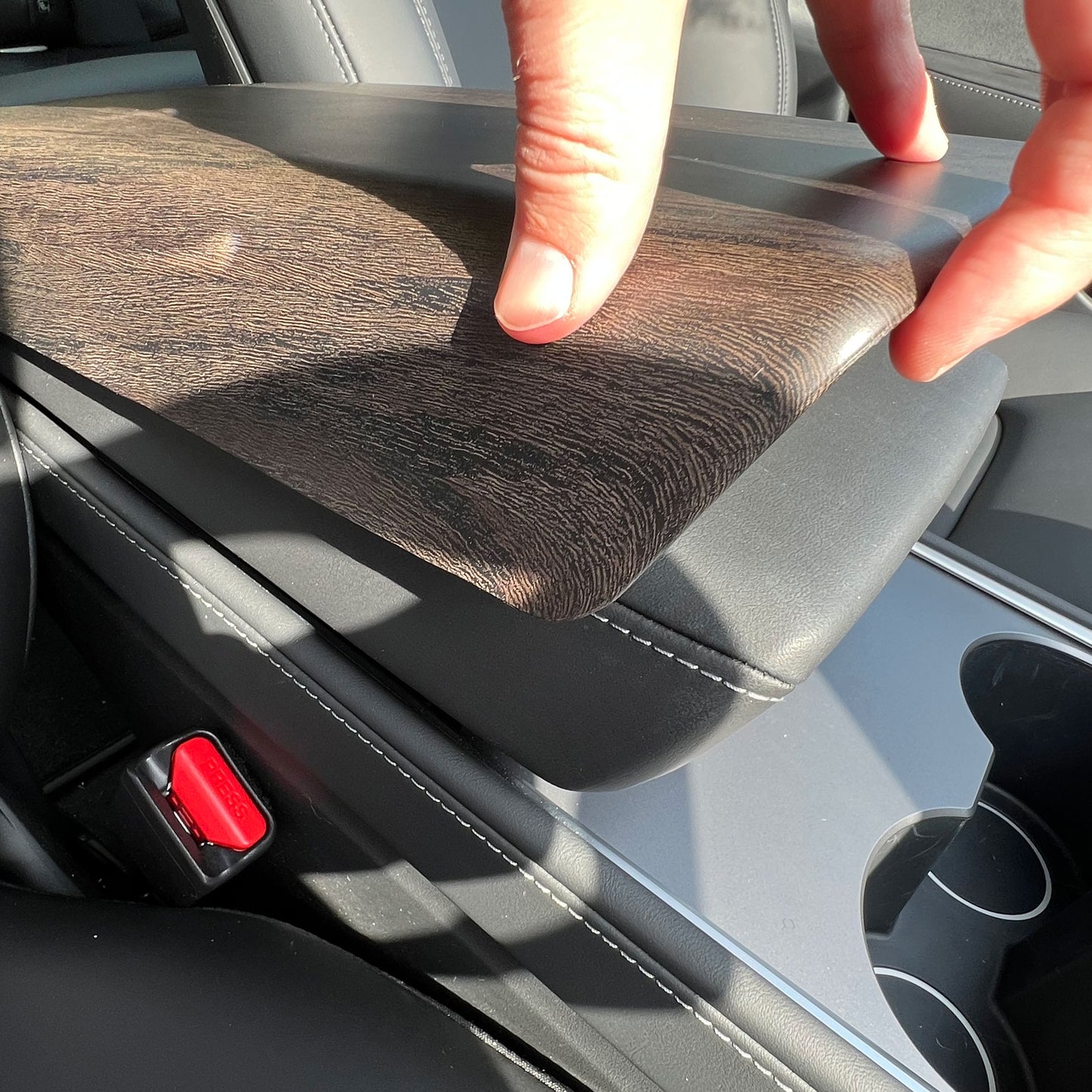 Centre Armrest Cover in Dark Oak Wood for Tesla Model 3 & Y