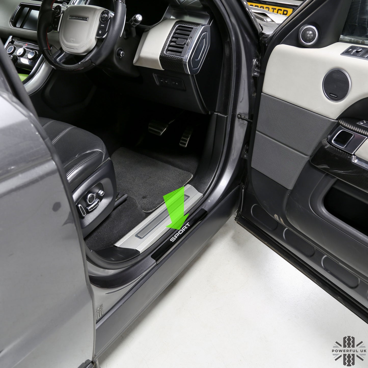 Door Sill Covers in Black with Silver Sport Logo for Range Rover Sport L494