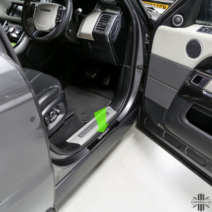 Door Sill Covers in Black with Silver Sport Logo for Range Rover Sport L494