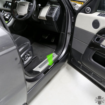 Door Sill Covers in Black with Silver Sport Logo for Range Rover Sport L494