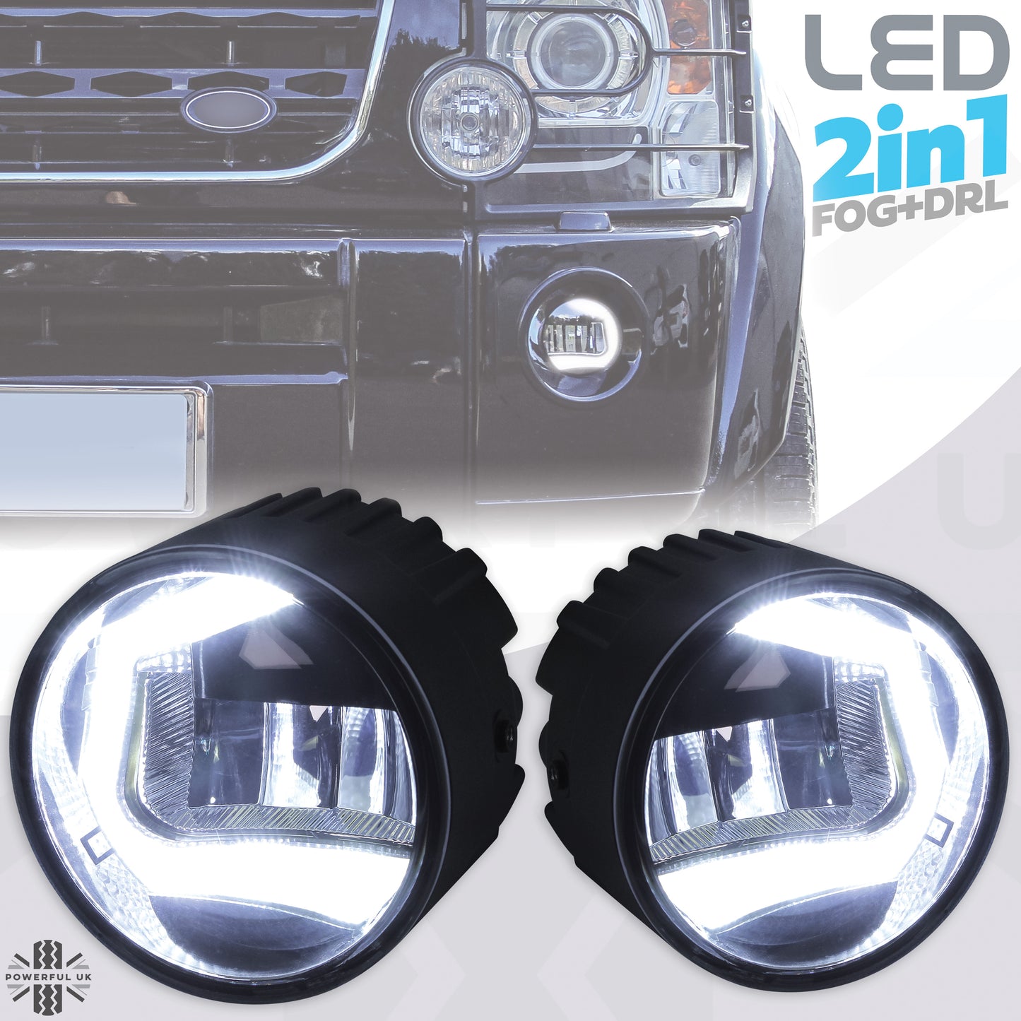 Full "2in1" LED Fog Lamp & DRL Kit with wiring for Land Rover Discovery 3