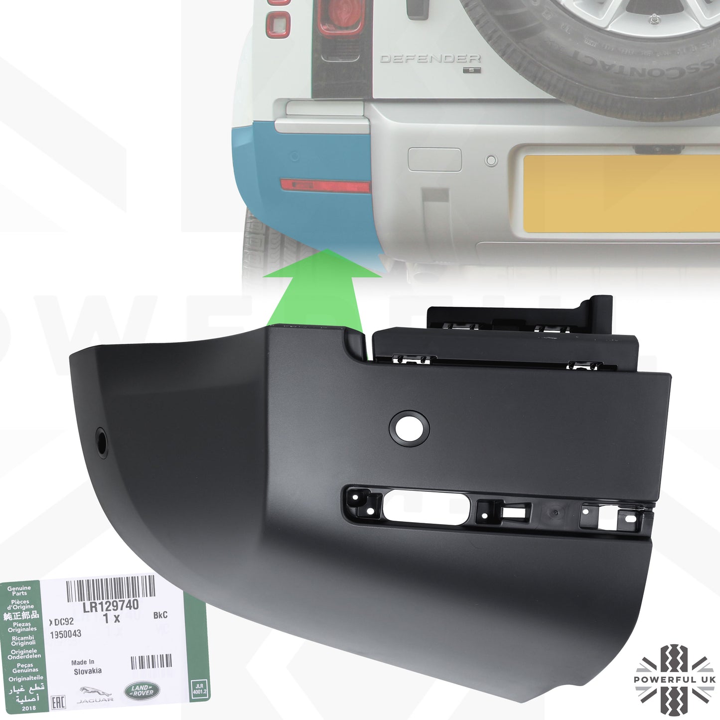 Rear Bumper Corner 'Genuine' for Land Rover Defender L663 in Textured Plastic - LEFT