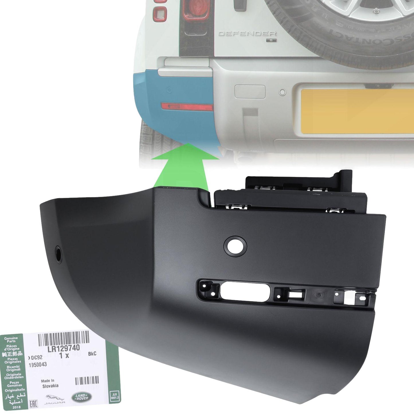Rear Bumper Corner 'Genuine' for Land Rover Defender L663 in Textured Plastic - LEFT