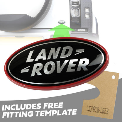 Black & Silver Badge on Red Plinth for Land Rover Defender L663