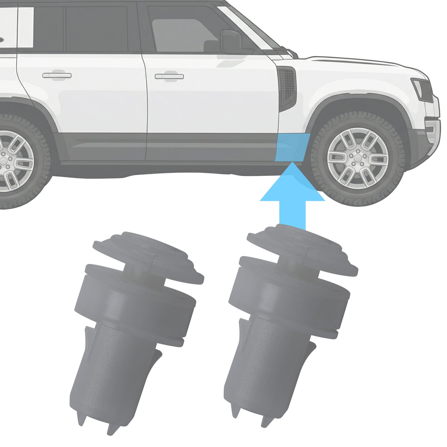 2x Top Hat Clips for L1/R1 Lower Door Mouldings for Land Rover Defender L663