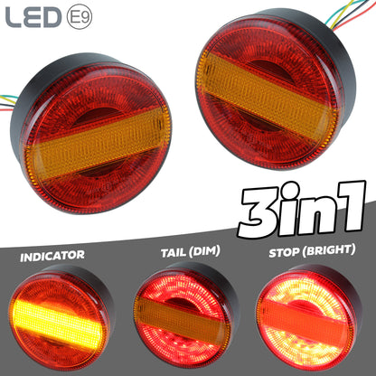 LED Round 3in1 Indicator/Stop/Tail Lights 90/95mm - PAIR