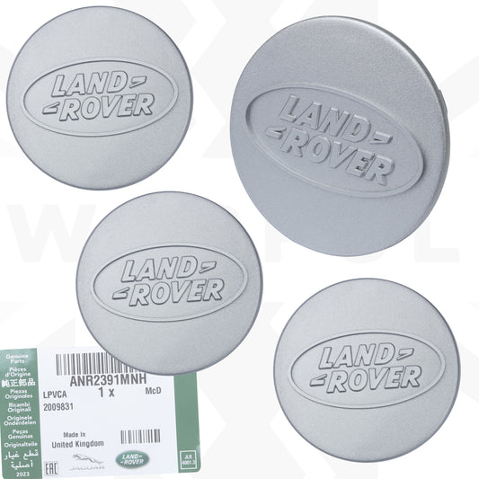 Genuine 4x Alloy Wheel Centre Caps (EARLY/LARGE type) for Land Rover Classic Defender - Silver