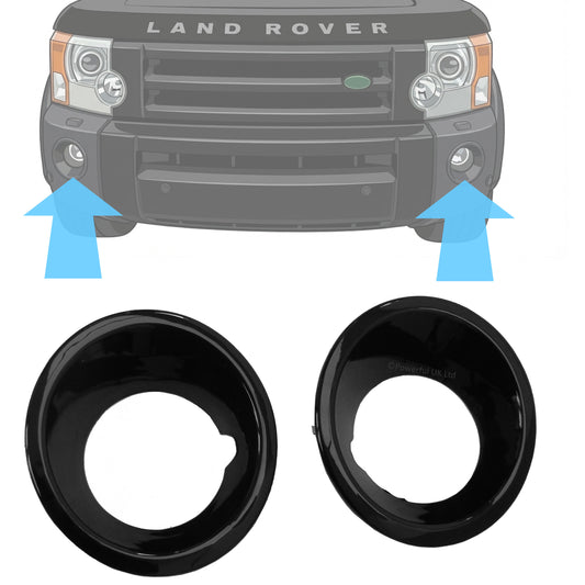 Front Bumper Fog Lamp Bezels - Gloss Black - For Land Rover Discovery 3 - PAIR
