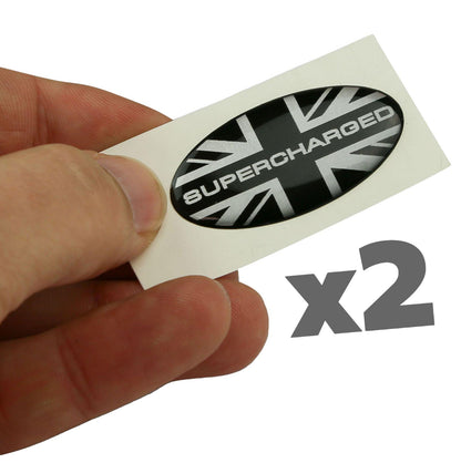 Supercharged Union Jack Oval Badge Sticker - Small (pair)
