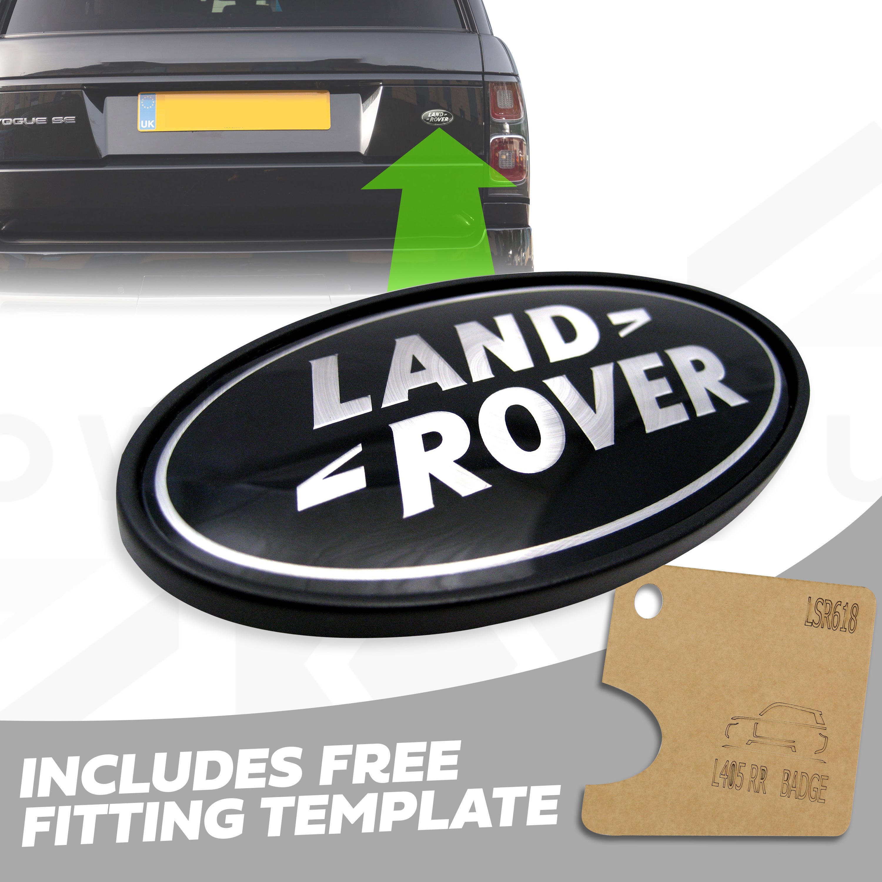 Genuine Rear Tailgate Badge - Black & Silver - plus Template for