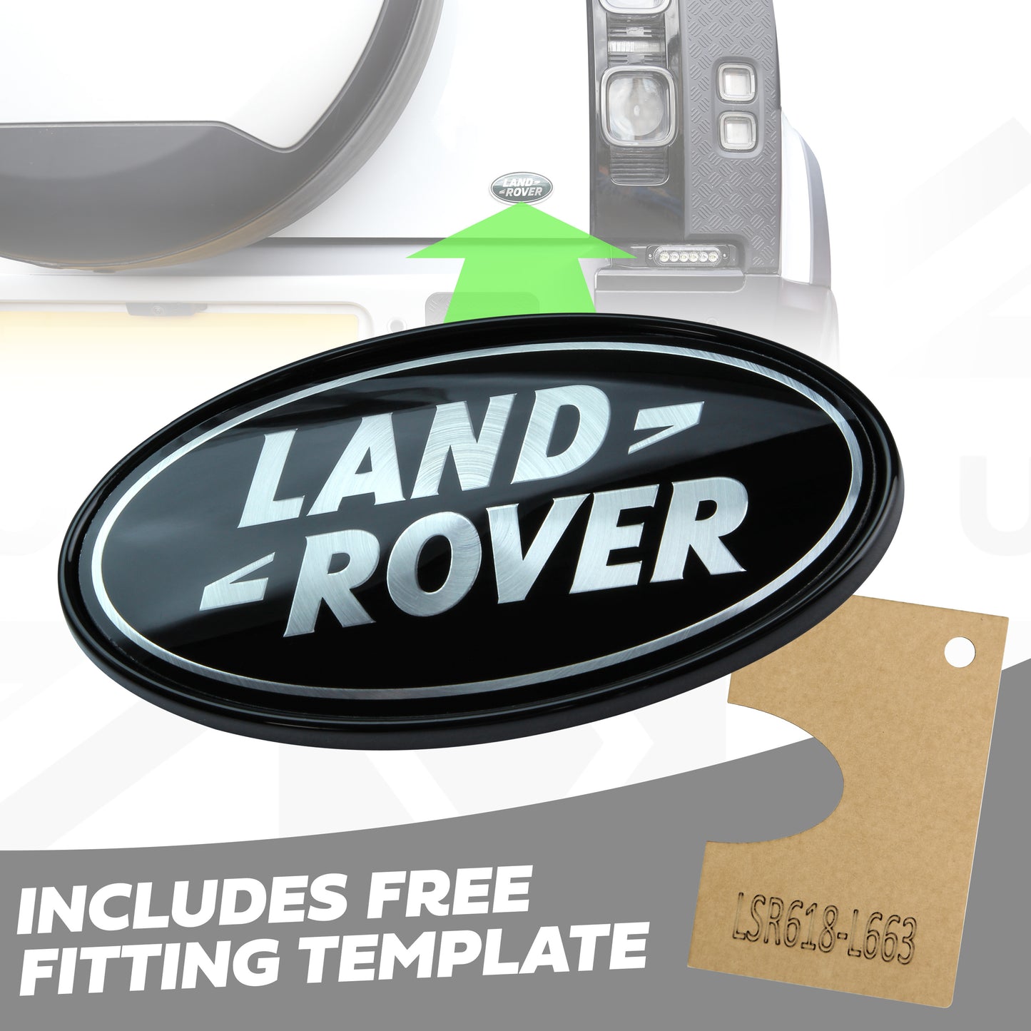 Black & Silver Badge on Gloss Black Plinth for Land Rover Defender L663