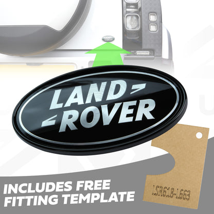 Black & Silver Badge on Gloss Black Plinth for Land Rover Defender L663