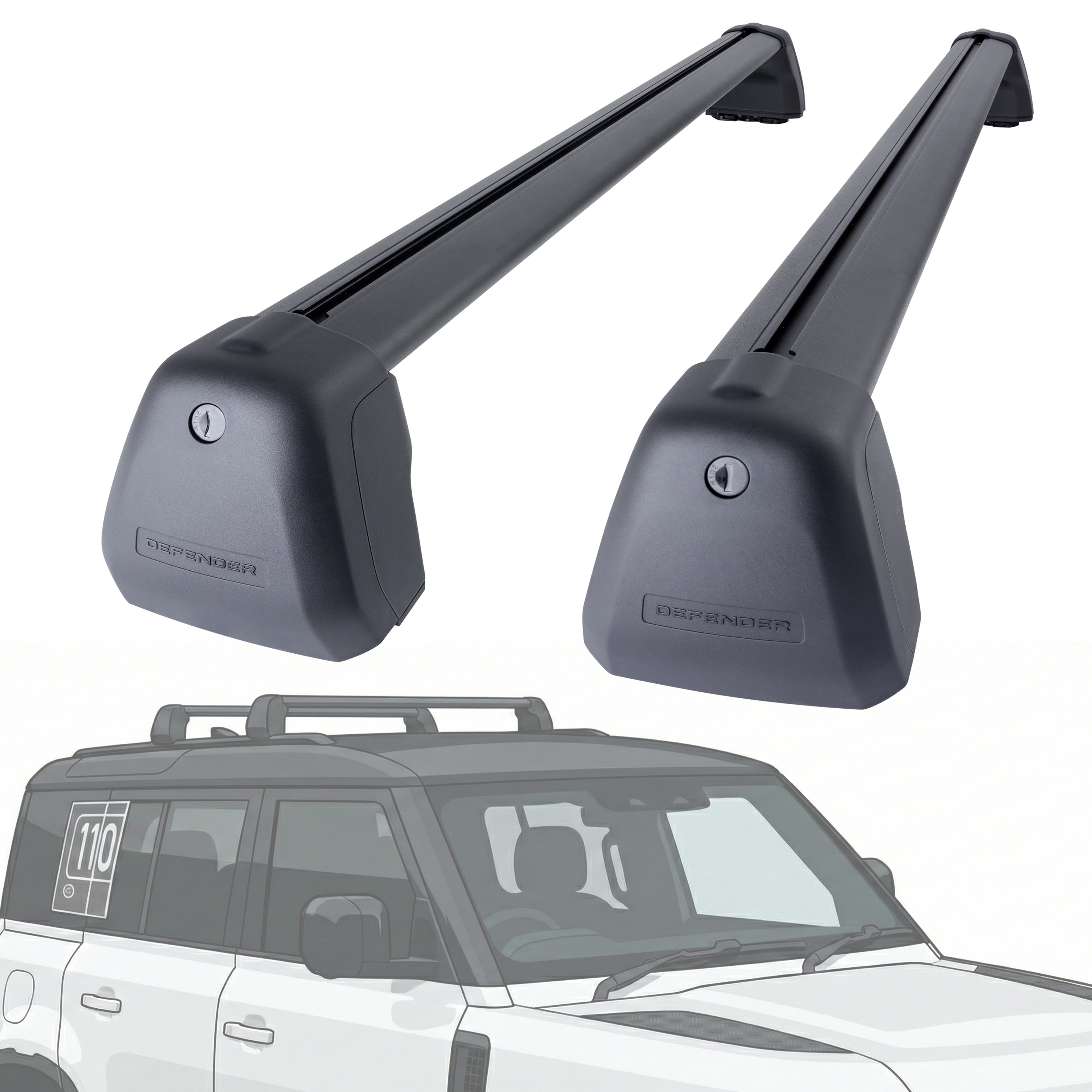 Roof Cross Bar Kit for Land Rover Defender L663 (110 model) - Black ...