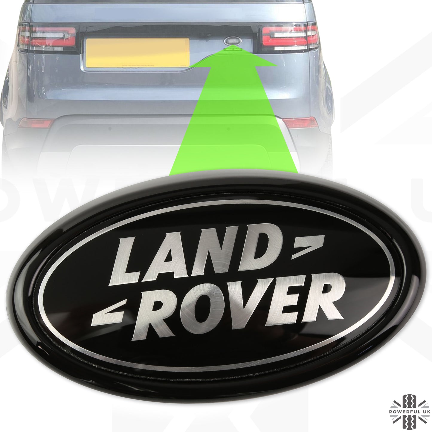 Black & Silver Badge on Gloss Black Sloped Plinth for Land Rover Discovery 5