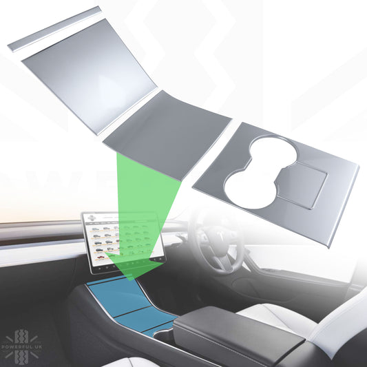 Centre Console Cover Panel Set (4pc) in Silver for Tesla 'Model 3' 2017-20