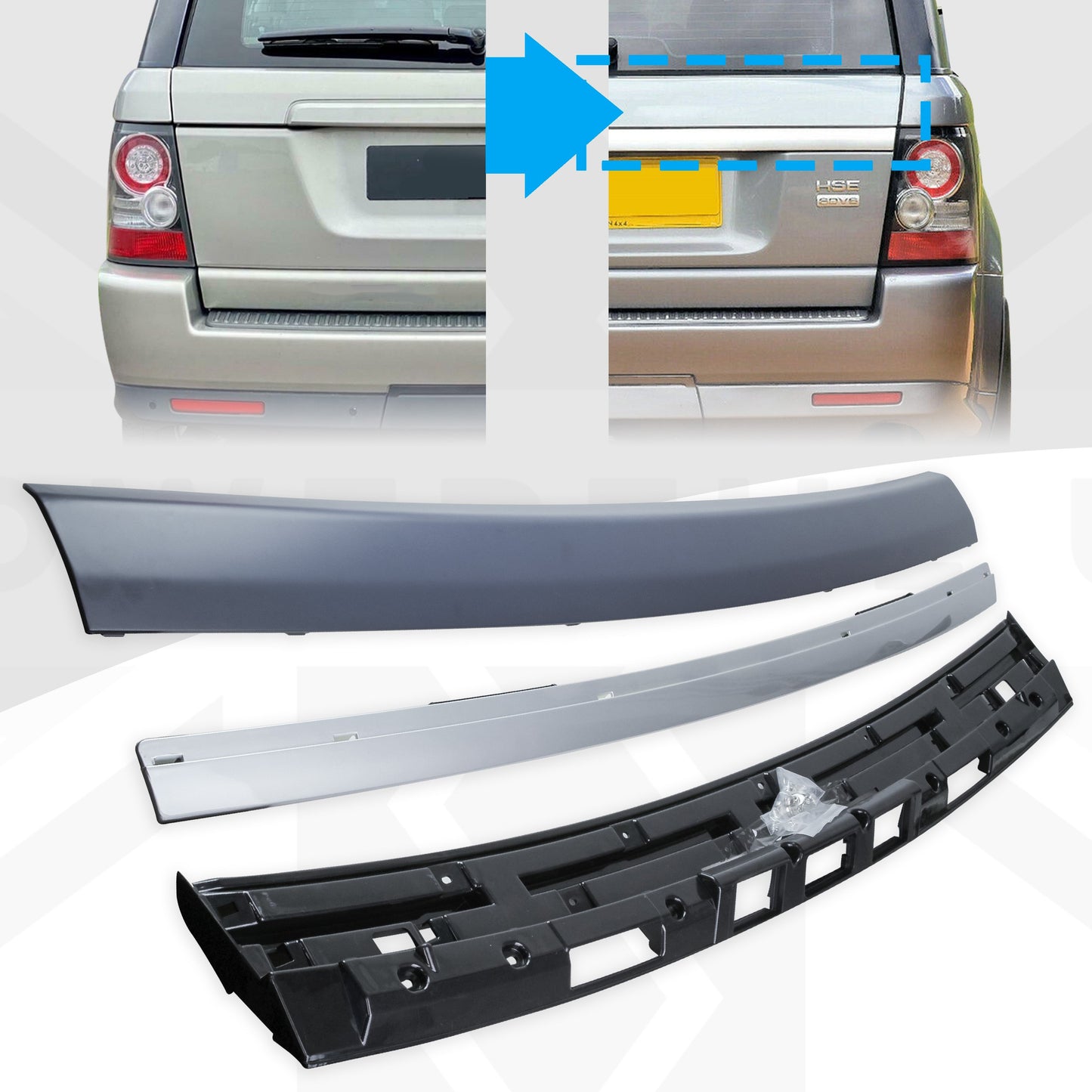 2012 style Tailgate Conversion for Range Rover Sport 05-11 - Primer/Gloss Silver Strip