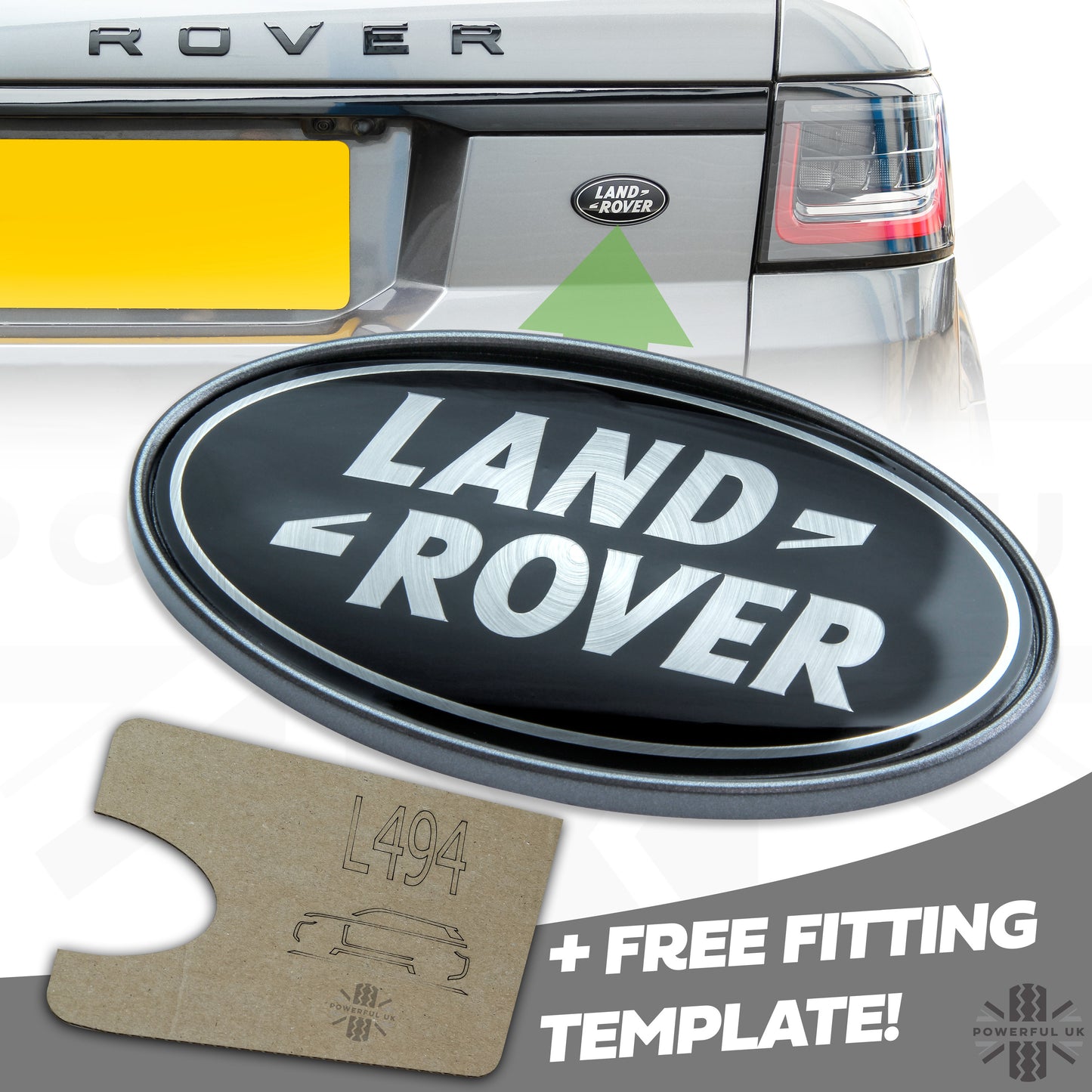 Black & Silver Badge on Corris Grey Plinth for Range Rover Sport L494