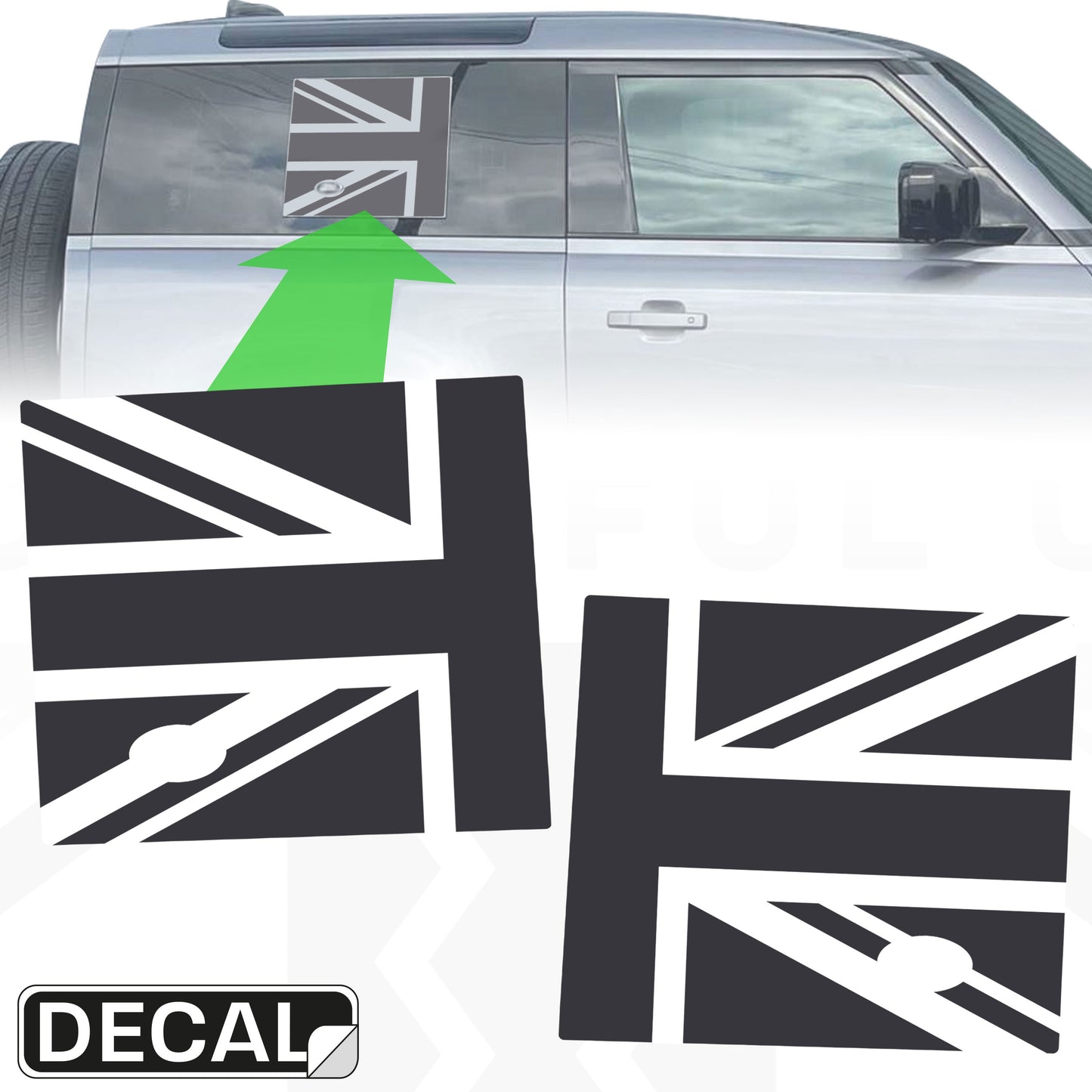 Side Panel Decal Kit - 'Union Jack Flag' - Matte Black for Land Rover Defender L663(90)