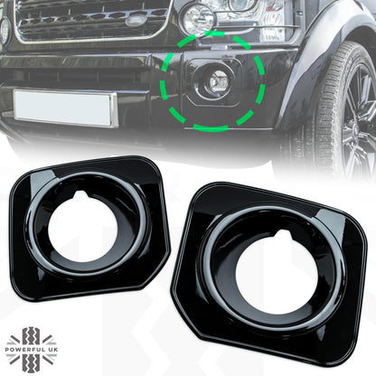 Front Bumper Fog Bezels - Discovery 4 style - Gloss Black - for Land Rover Discovery 3 - PAIR