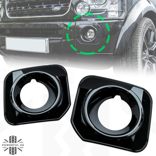 Front Bumper Fog Bezels - Discovery 4 style - Gloss Black - for Land Rover Discovery 3 - PAIR